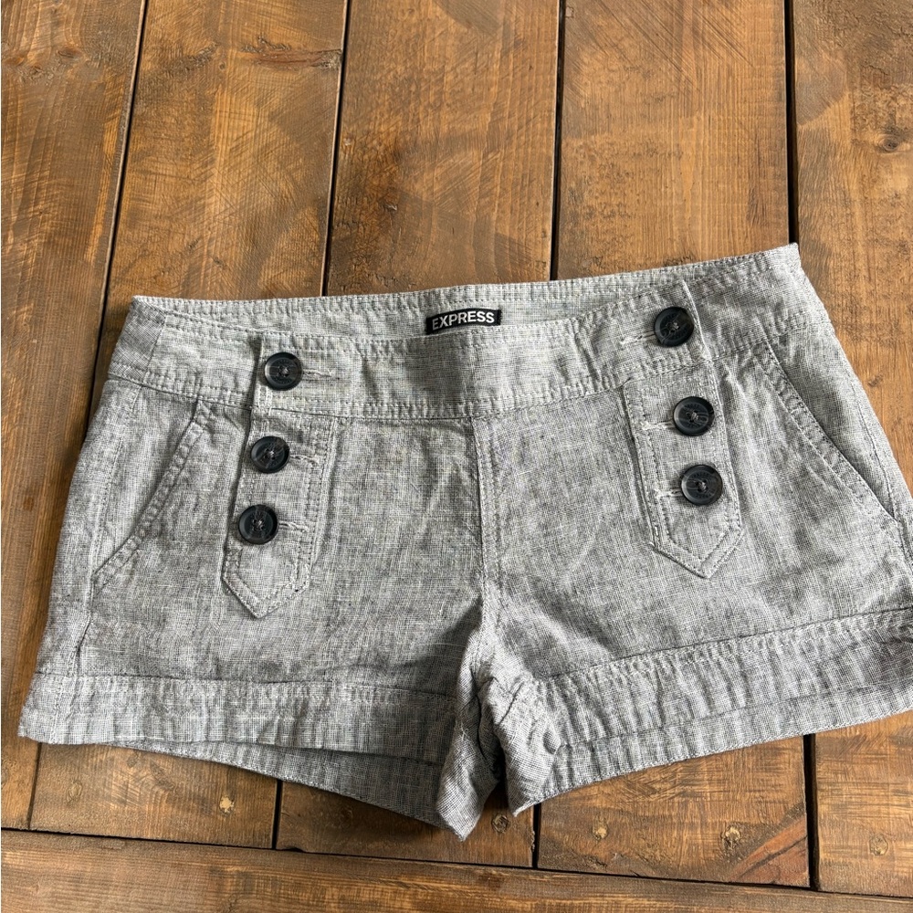 Express Women's Charcoal Buttoned linen Shorts